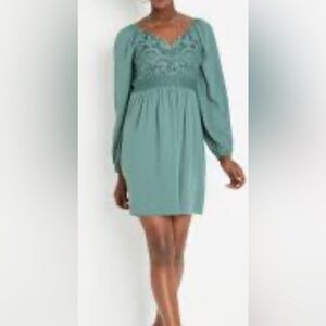 Maurices Teal Lace-Front Midi Dress